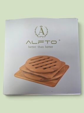 ALFTO BAMBOO Natural Wood Heat Pad Trivet Set